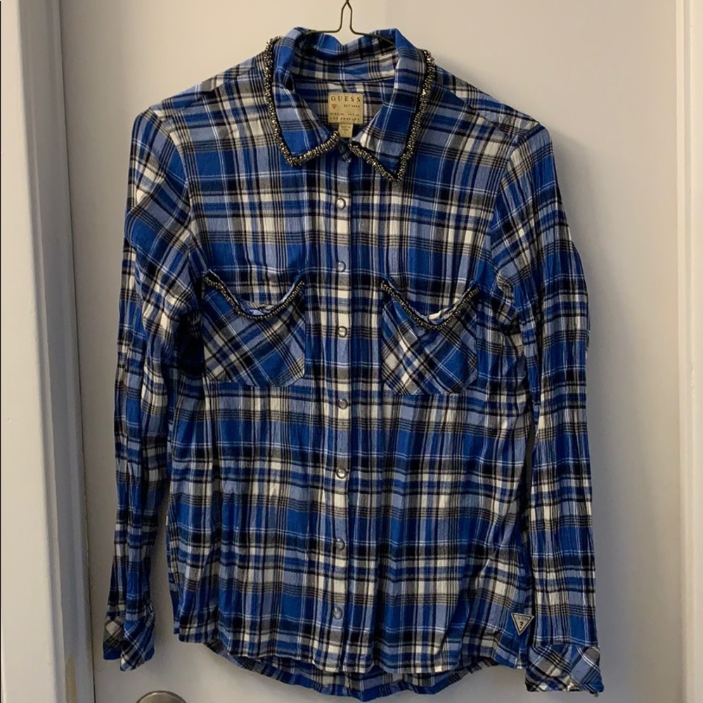 Guess checkered (blue, black & white) blouse